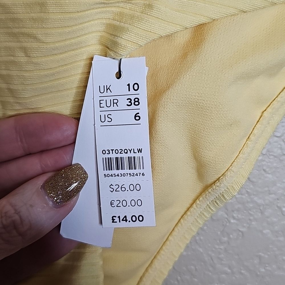 NWT Topshop Yellow Ribbed Bikini Set One Shoulder Top 8 top/6 Bottom - Picture 6 of 9
